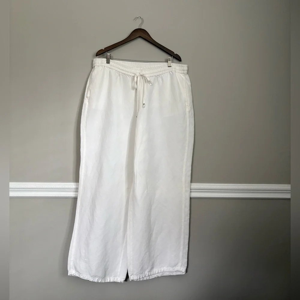 Lane Bryant White Linen Blend Wide Leg Pants Pull On Elastic Waist 18/20